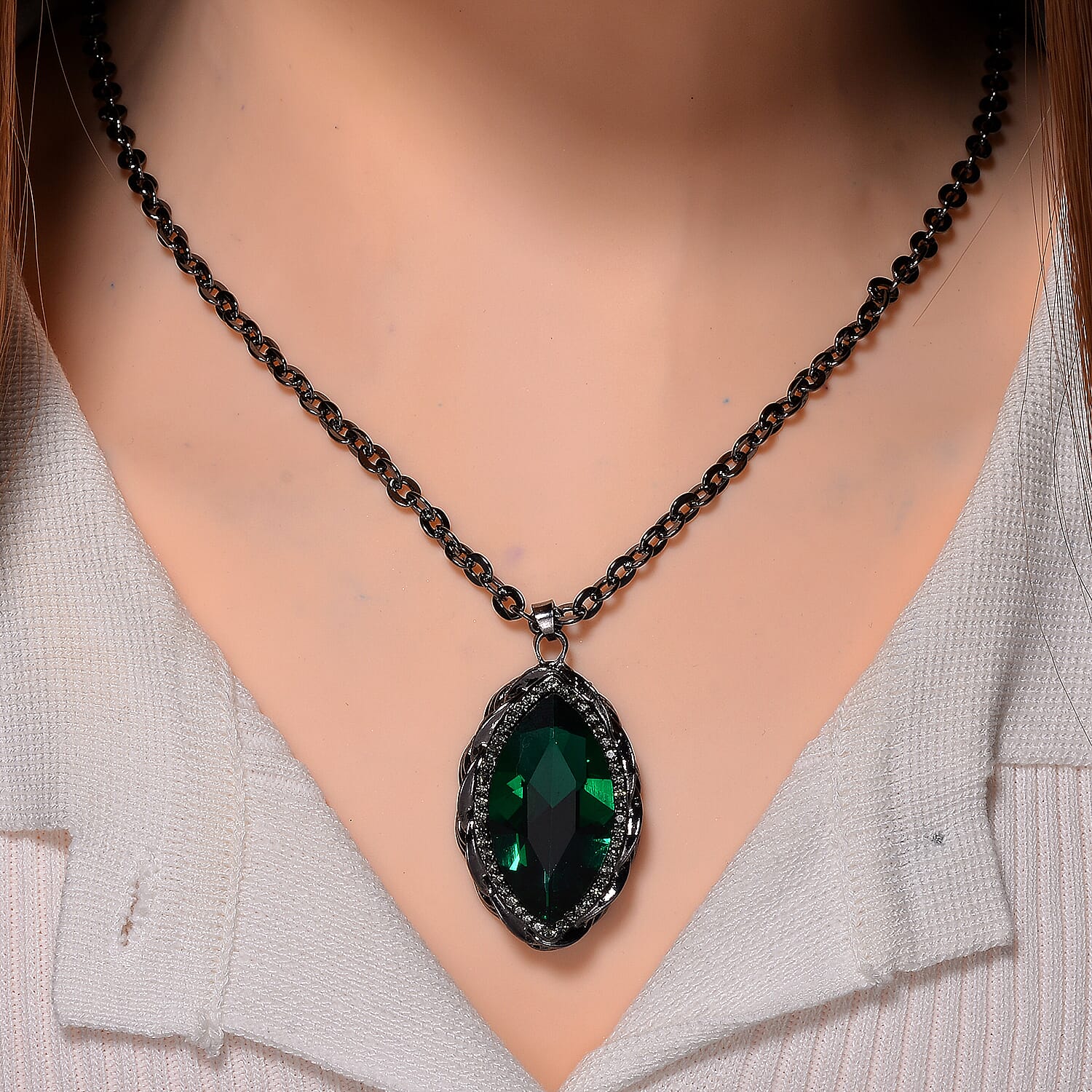 Grey &amp; Neon Green Crystal Necklace (Size - 24) 7932412 1