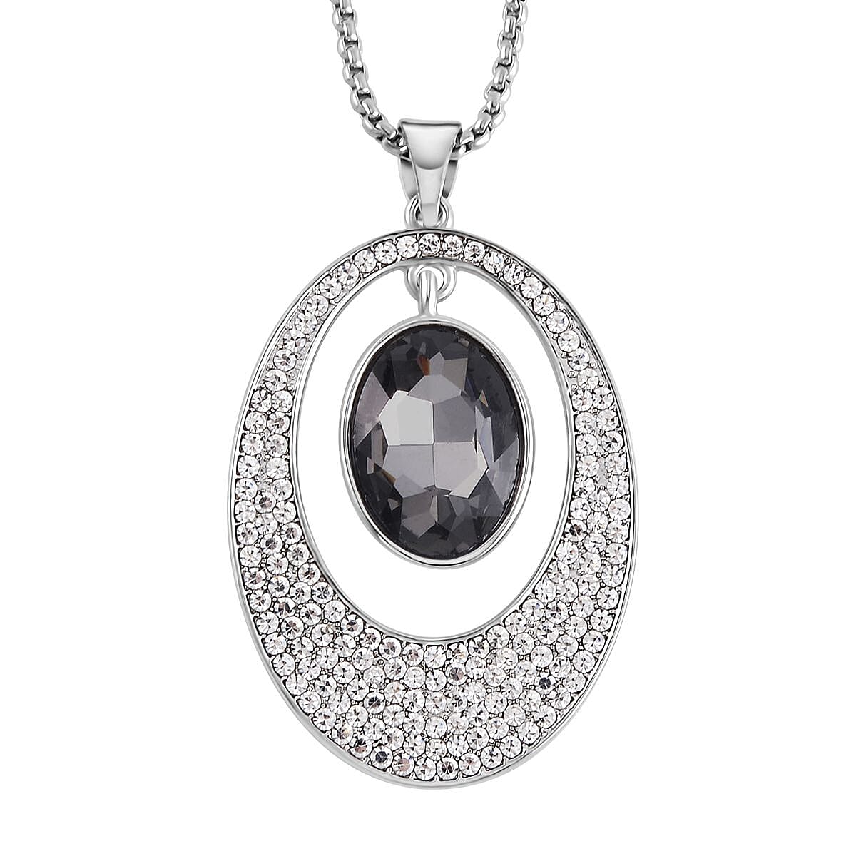 Grey &amp; White Austrian Crystal Suspension Necklace (Size - 24) 7662017 0