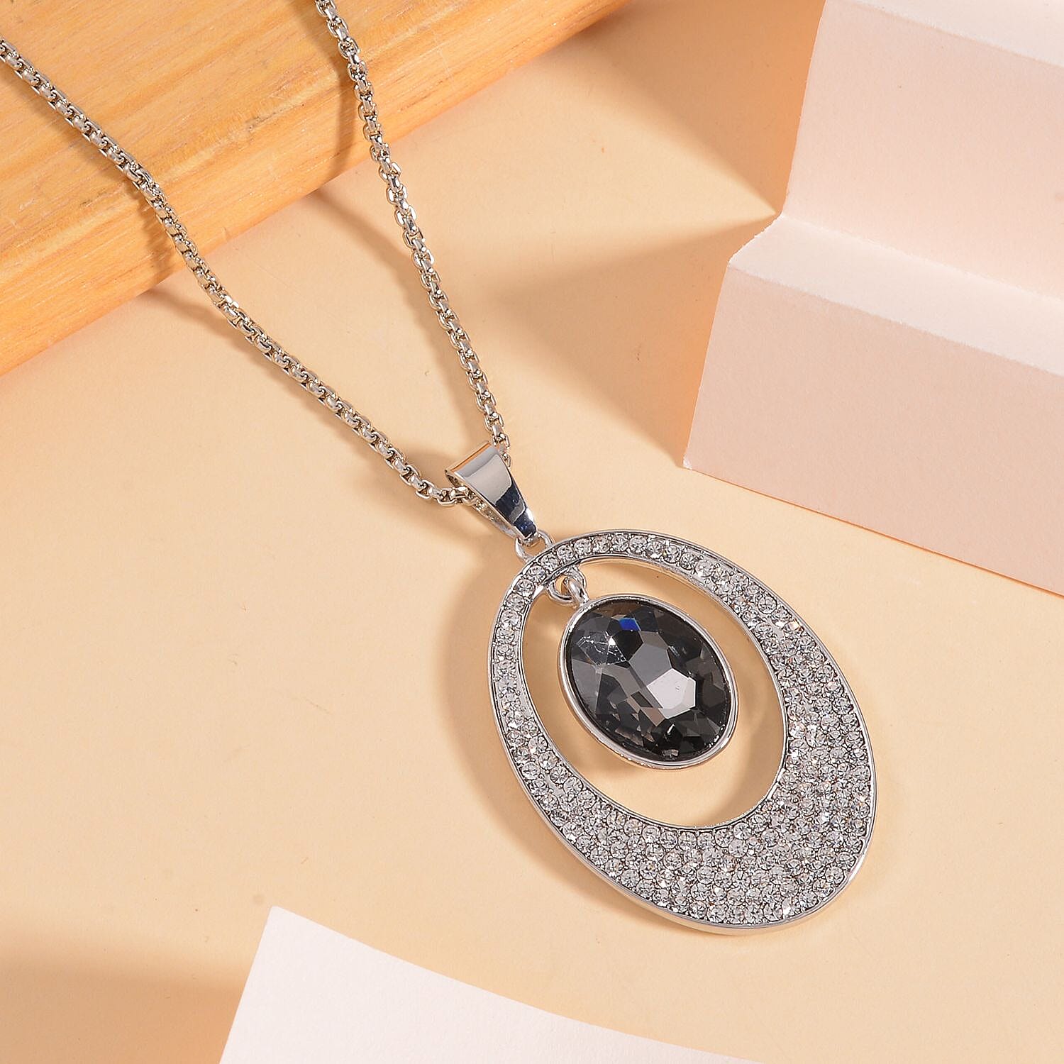 Grey &amp; White Austrian Crystal Suspension Necklace (Size - 24) 7662017 2