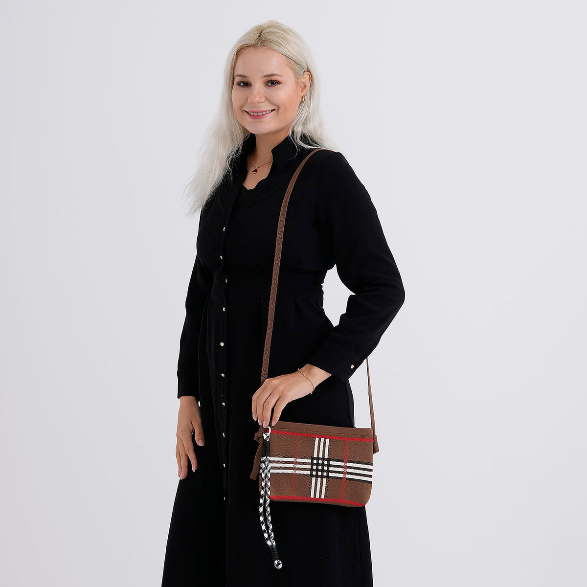Designer-Inspired Grid Pattern Crossbody Bag - Checker V32518379 3