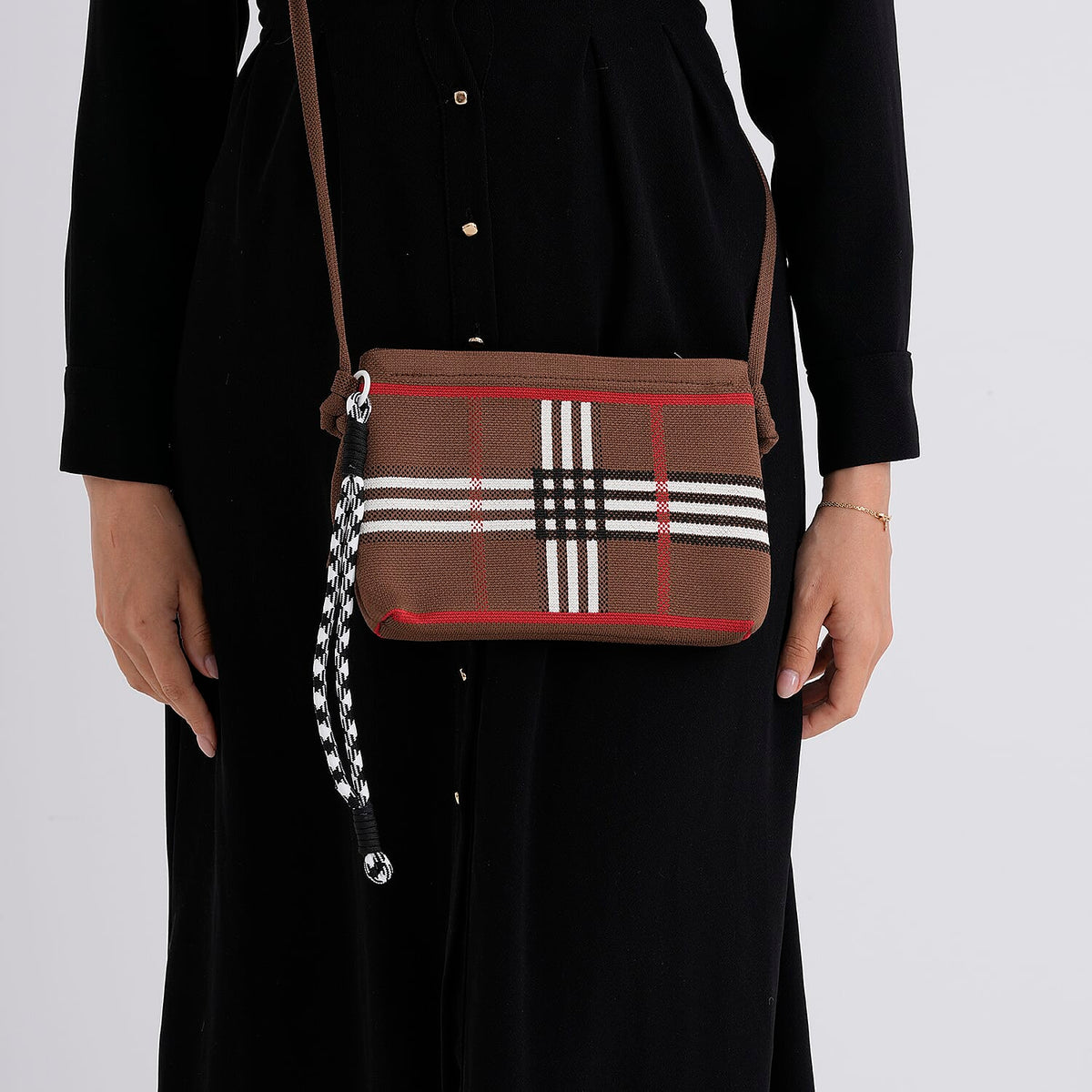 Designer-Inspired Grid Pattern Crossbody Bag - Checker V32518379 4