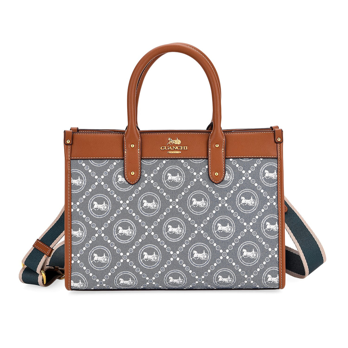 Guanchi Tote Bag with Detachable Shoulder Strap - Blue &amp; Brown 8192491 0
