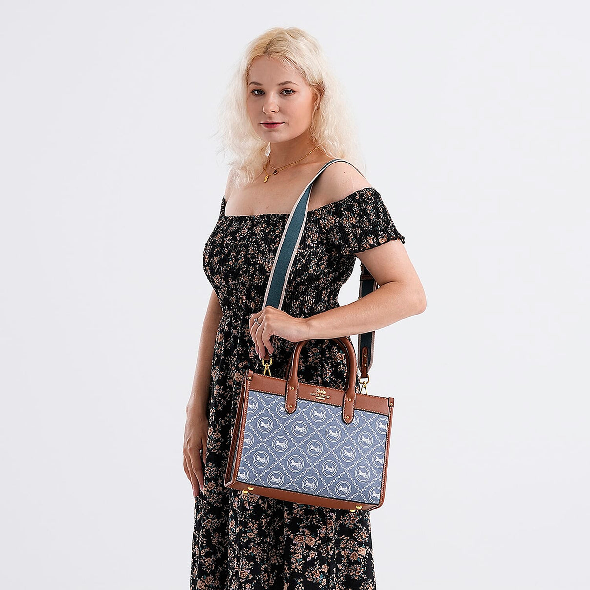 Guanchi Tote Bag with Detachable Shoulder Strap - Blue &amp; Brown 8192491 2