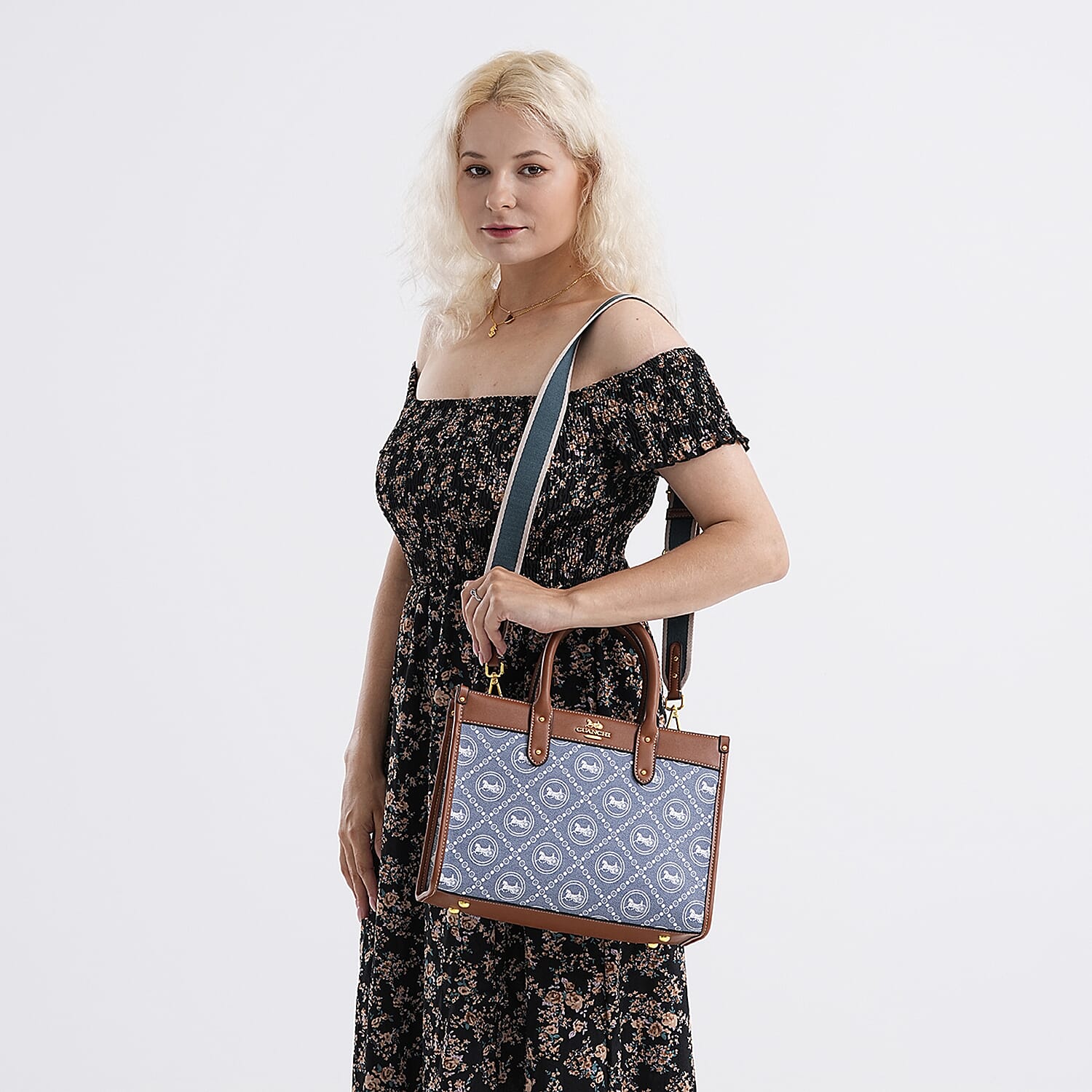 Guanchi Tote Bag with Detachable Shoulder Strap - Blue &amp; Brown 8192491 2