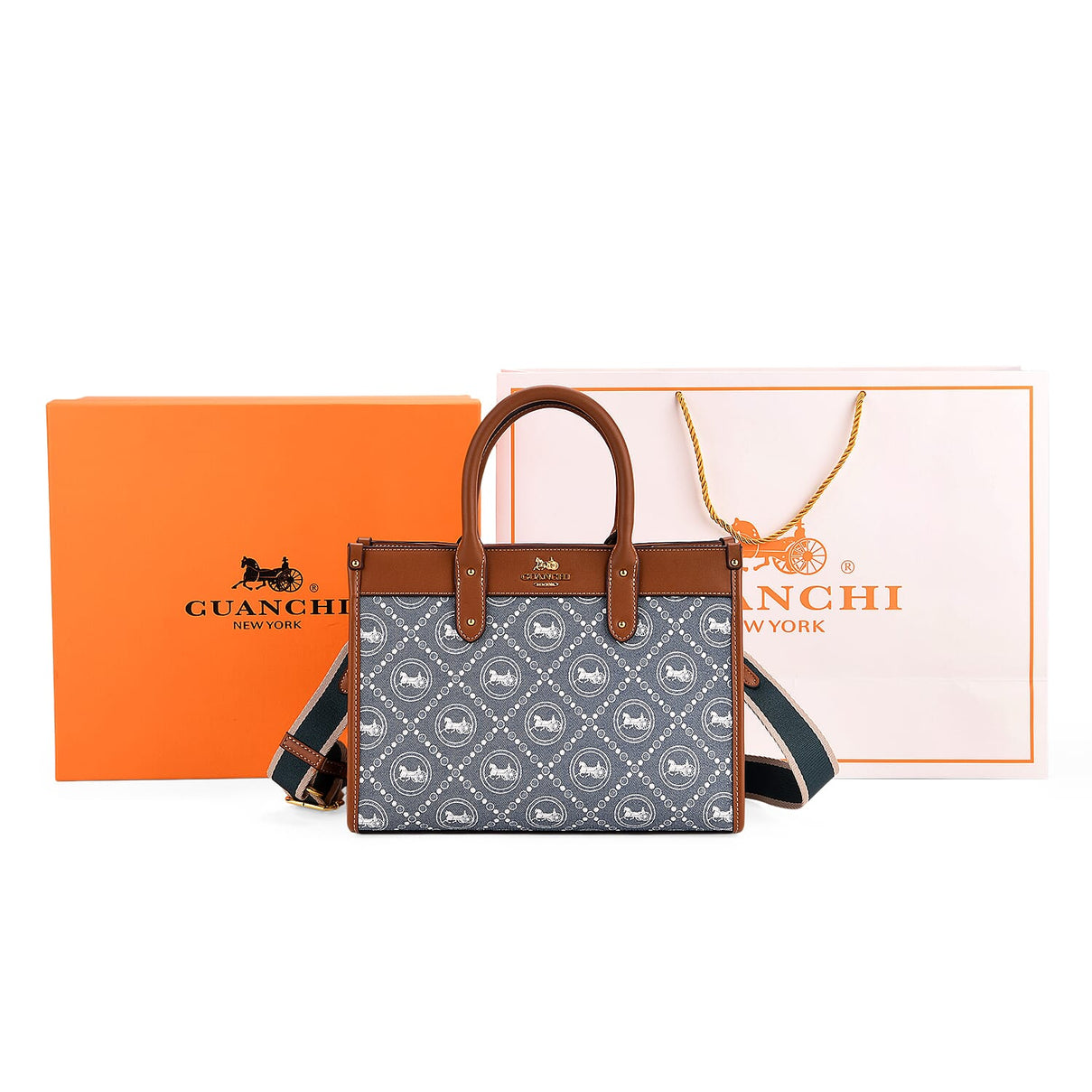 Guanchi Tote Bag with Detachable Shoulder Strap - Blue &amp; Brown 8192491 8
