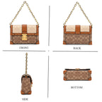 Guanchi Mini Trunk Crossbody Bag with Gold Chain Strap - Brown & Beige