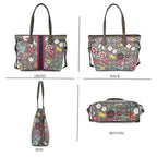 Guanchi Floral Print Tote Bag with Exterior Zipped Pocket - Light Coffee
