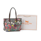 Guanchi Floral Print Tote Bag with Exterior Zipped Pocket - Light Coffee