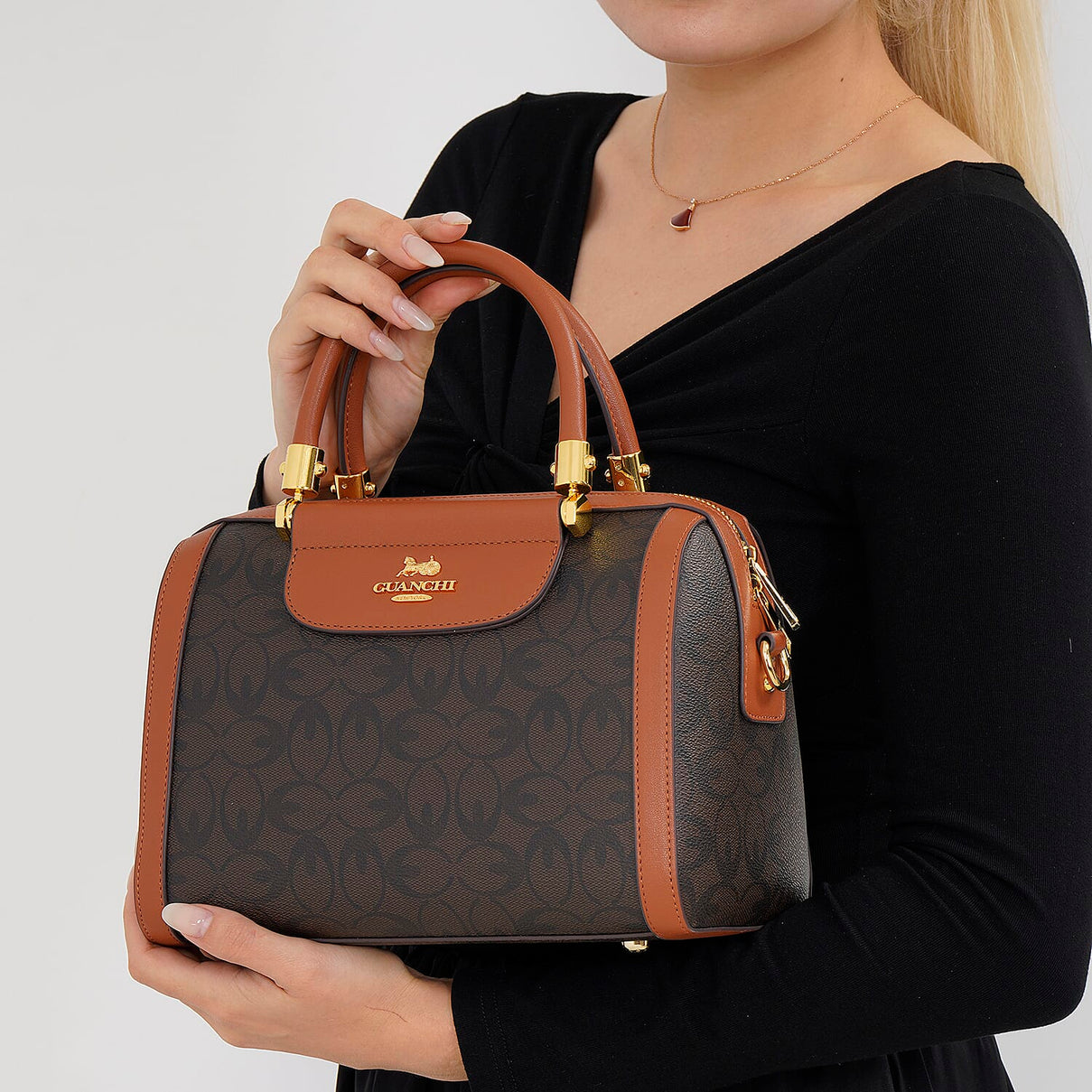 GUANCHI Crossbody Bag with Handle Drop - Dark Coffee &amp; Brown 7705152 2
