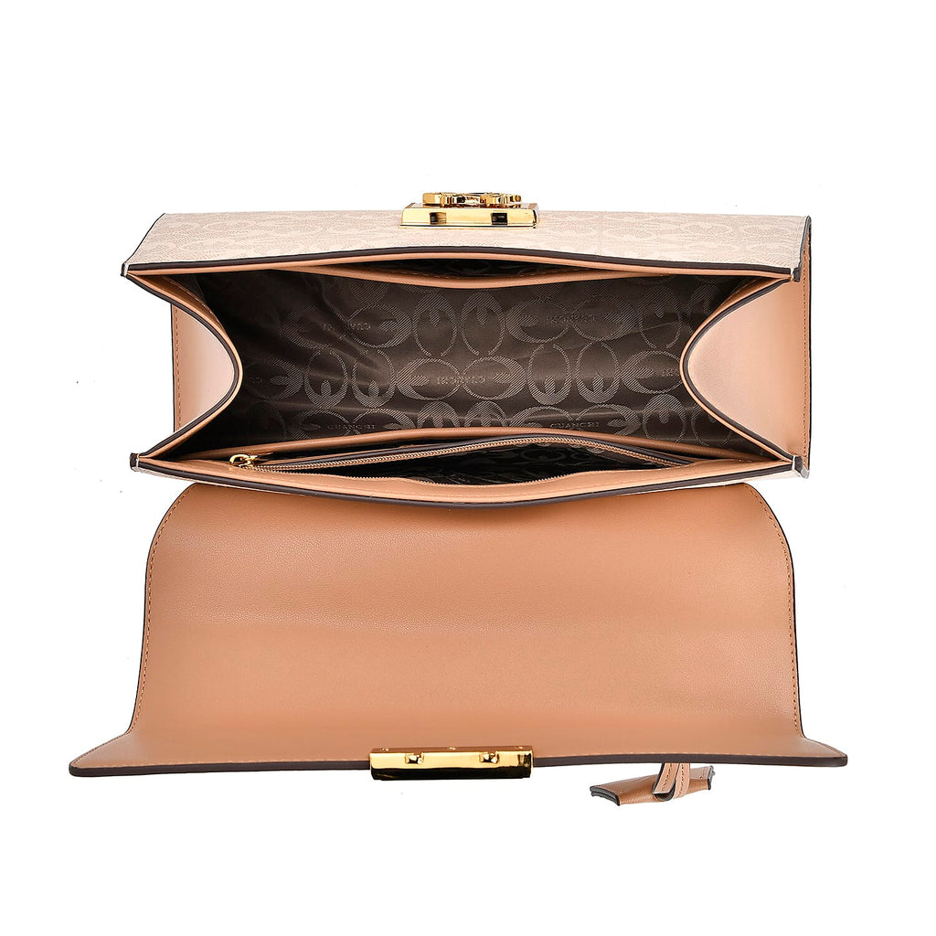 GUANCHI Oval Pattern Crossbody Bag with Handle Drop - Off White & Apricot