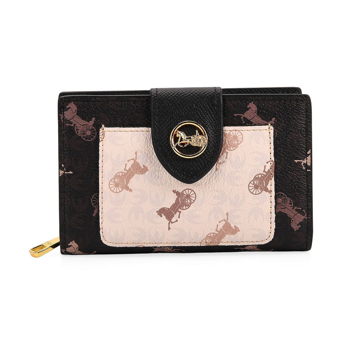 Guanchi Horse and Carriage Print Wallet - Black &amp; Cream 8192476 0