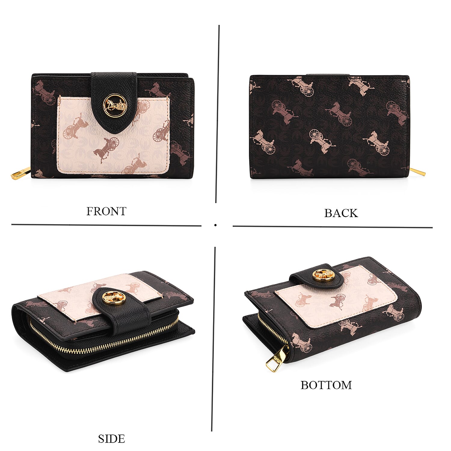 Guanchi Horse and Carriage Print Wallet - Black &amp; Cream 8192476 4