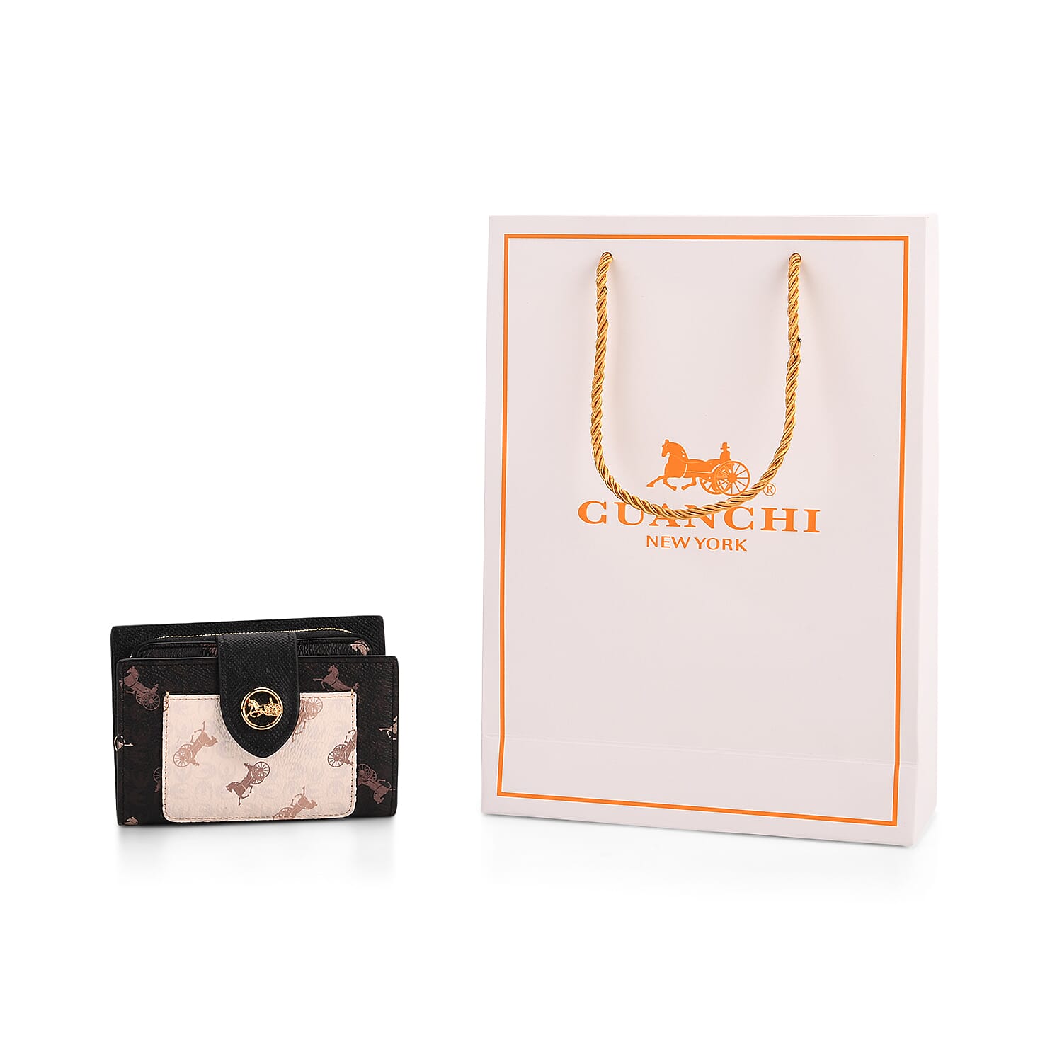 Guanchi Horse and Carriage Print Wallet - Black &amp; Cream 8192476 8