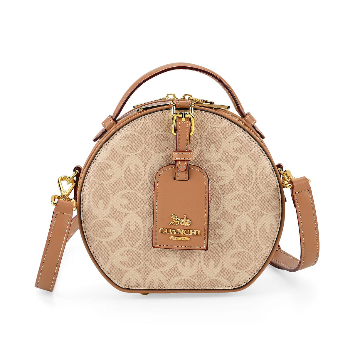 Guanchi Round Crossbody Bag with Top Handle - Ivory &amp; Brown 8231265 0