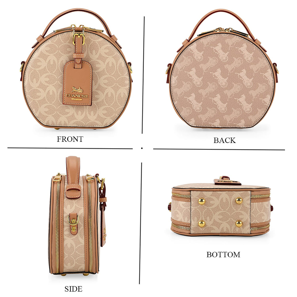 Guanchi Round Crossbody Bag with Top Handle - Ivory &amp; Brown 8231265 4