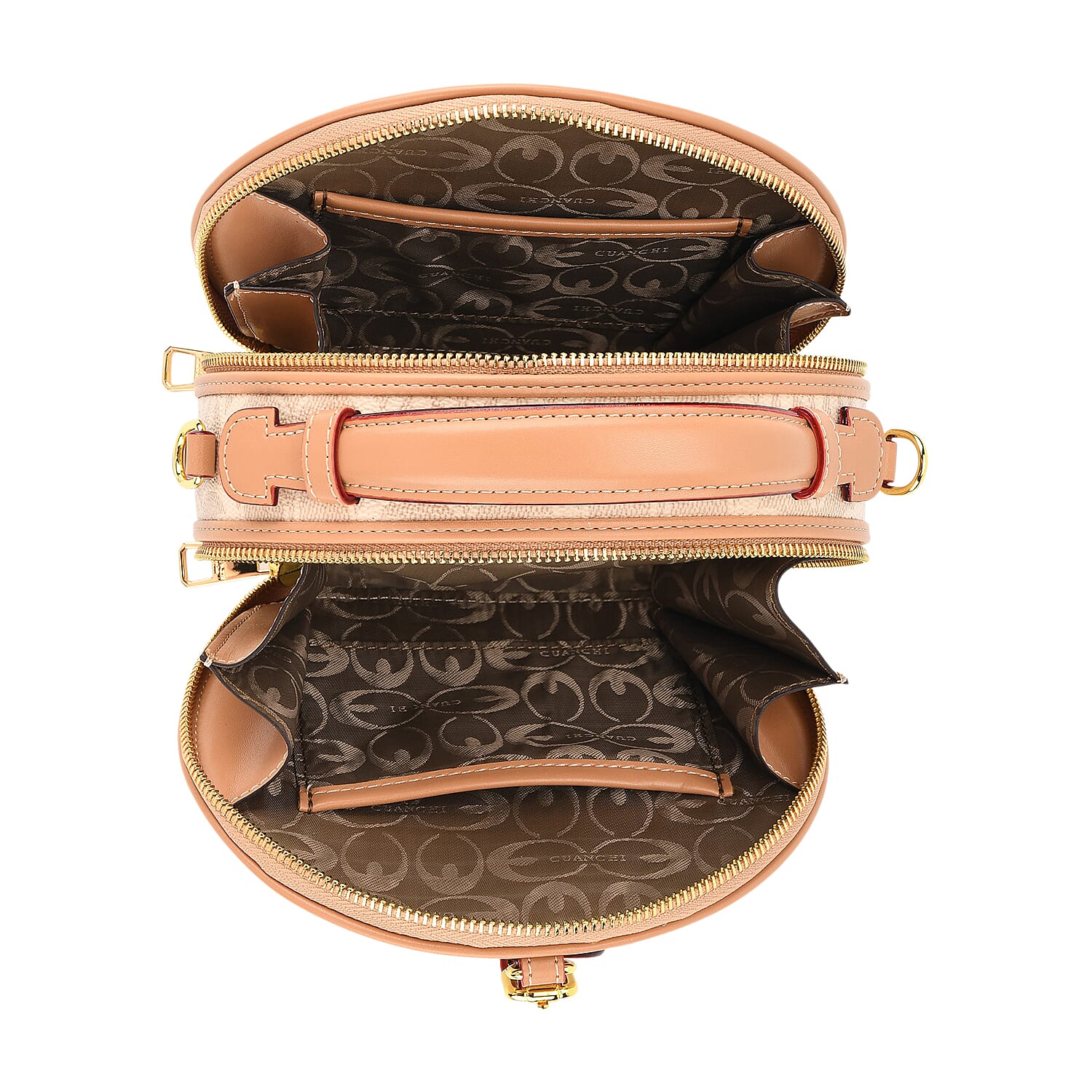 Guanchi Round Crossbody Bag with Top Handle - Ivory &amp; Brown 8231265 5