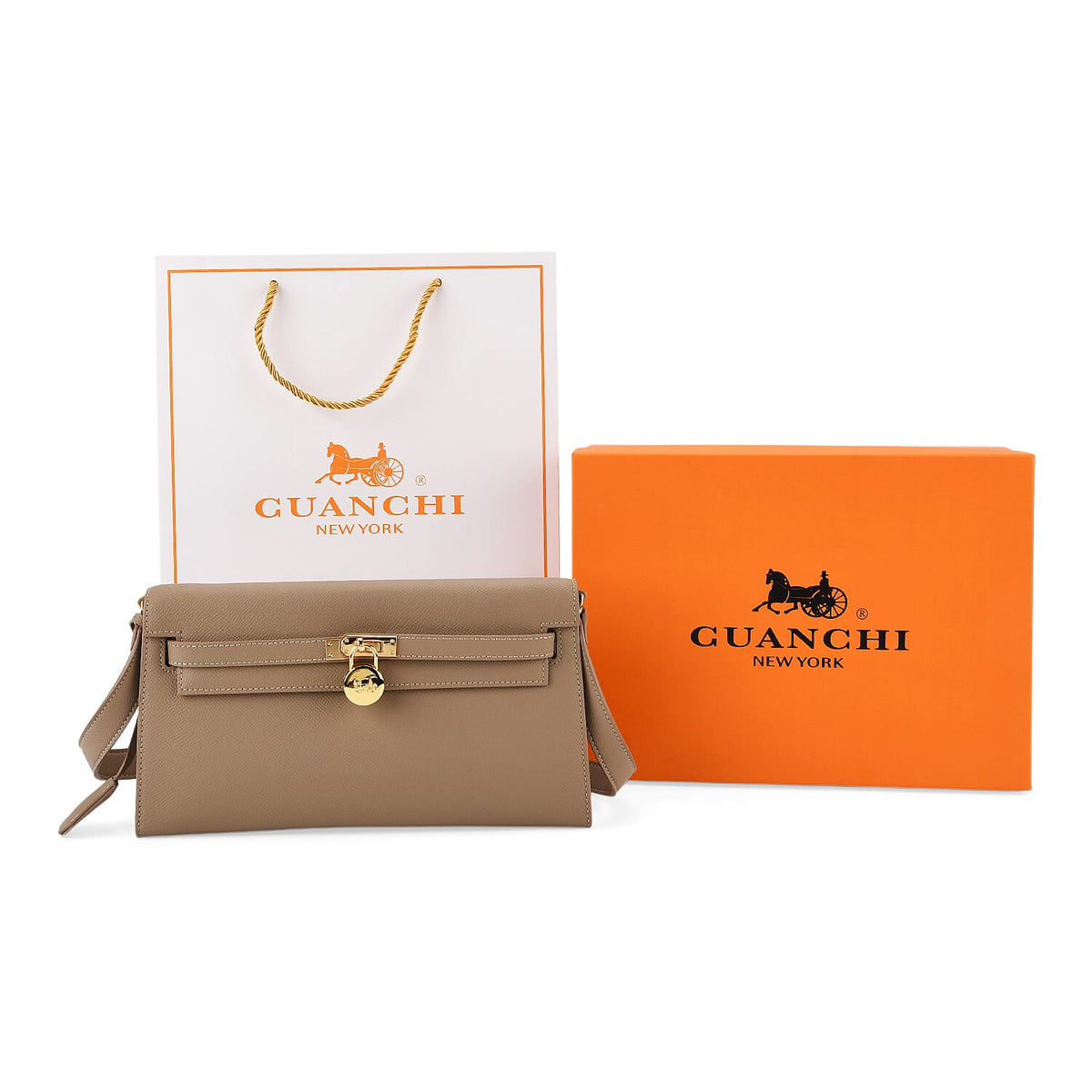 Guanchi Stylish Genuine Leather Crossbody Bag with Shoulder Strap - Camel 8230976 8