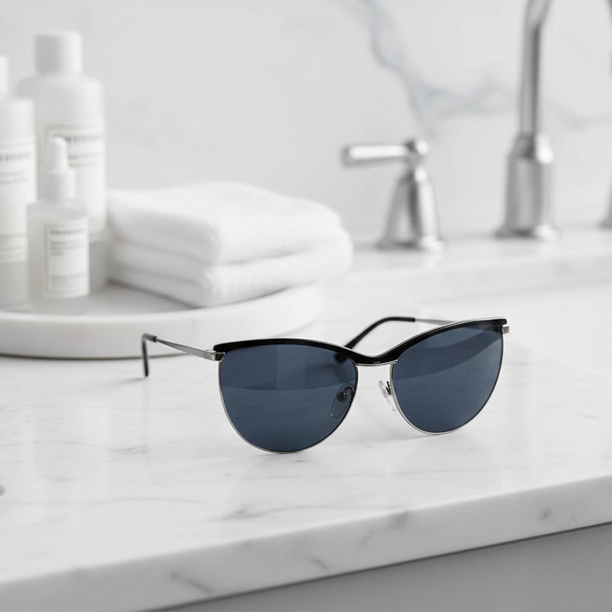 Gucci Cat Eye Sunglasses with Blue Lenses - Gold and Silver 8196543 4