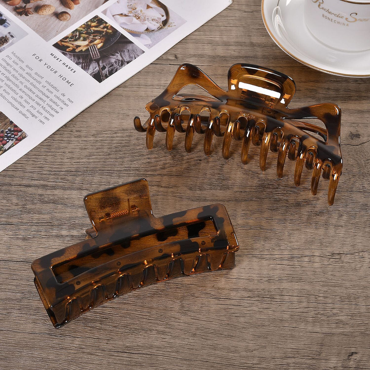 Set of 12 Tortoise Shell - Ribbon Large Hair Claw Clips - Brown Leopard 7622626 2