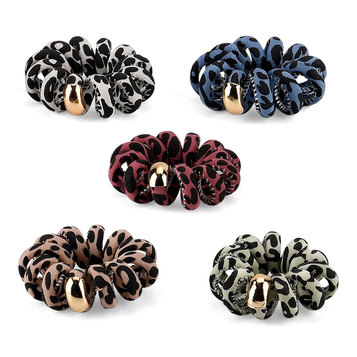 5-Pack Plaid Spiral Printed Hair Ties - Multi Colour - Animal 8413723 0