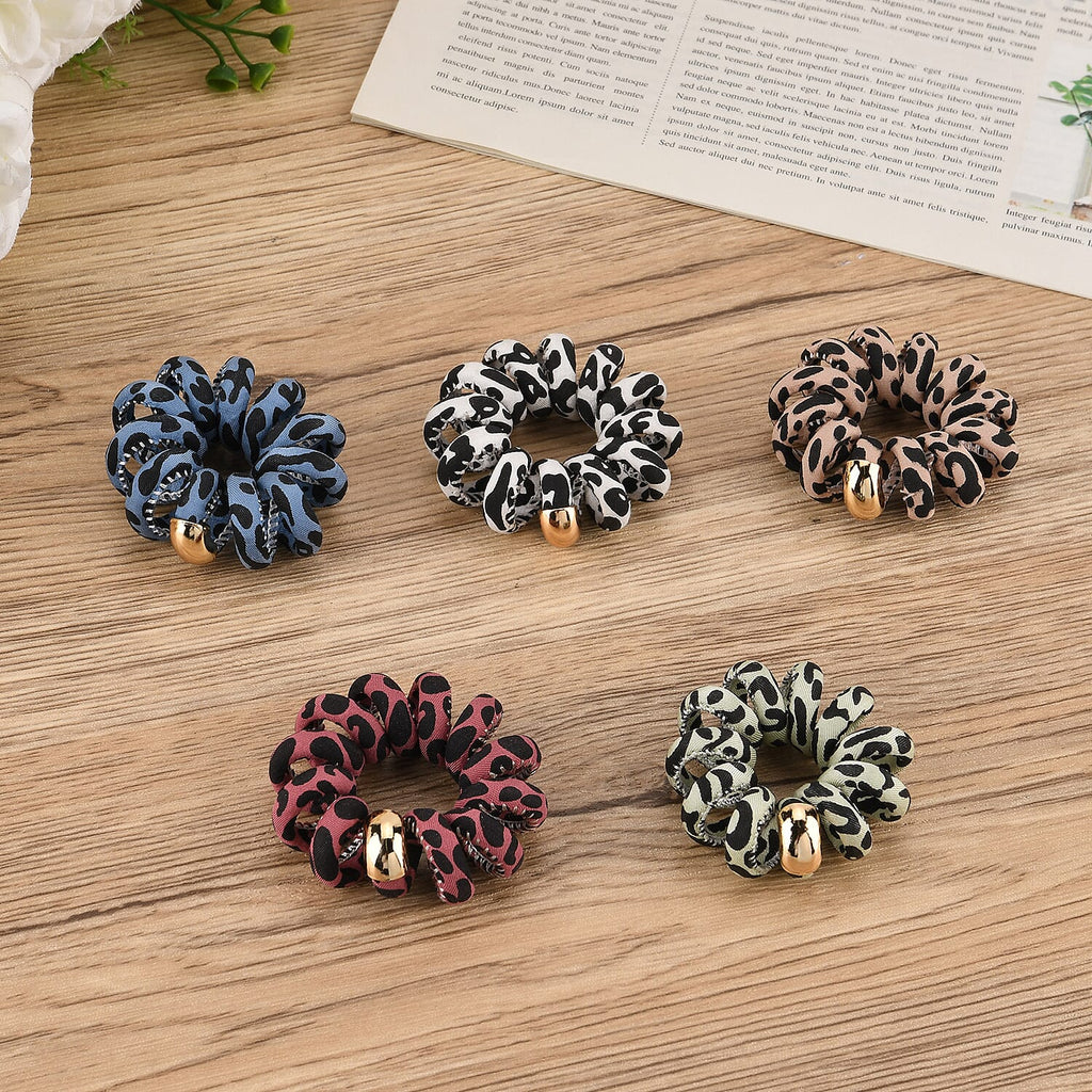 5-Pack Plaid Spiral Printed Hair Ties - Multi Colour
