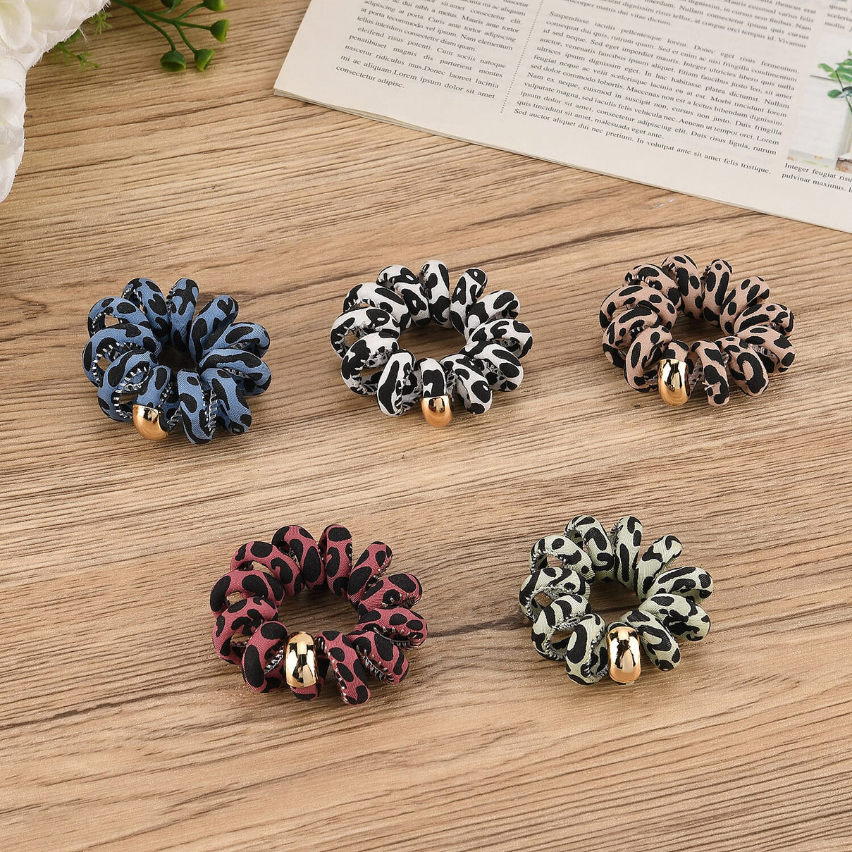 5-Pack Plaid Spiral Printed Hair Ties - Multi Colour - Animal 8413723 2