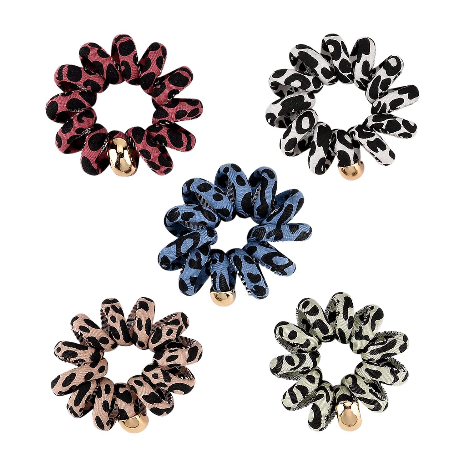 5-Pack Plaid Spiral Printed Hair Ties - Multi Colour - Animal 8413723 5