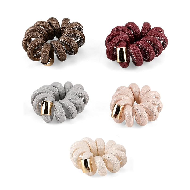 5-Pack Plaid Spiral Hair Ties - Multi Colour - Pearly