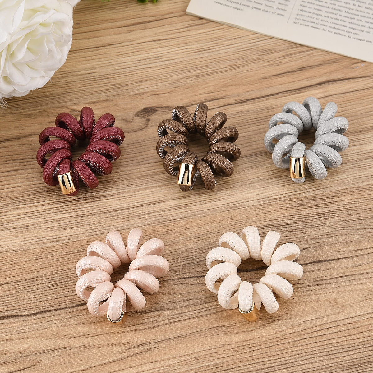 5-Pack Plaid Spiral Hair Ties - Multi Colour - Pearly V32699734 2