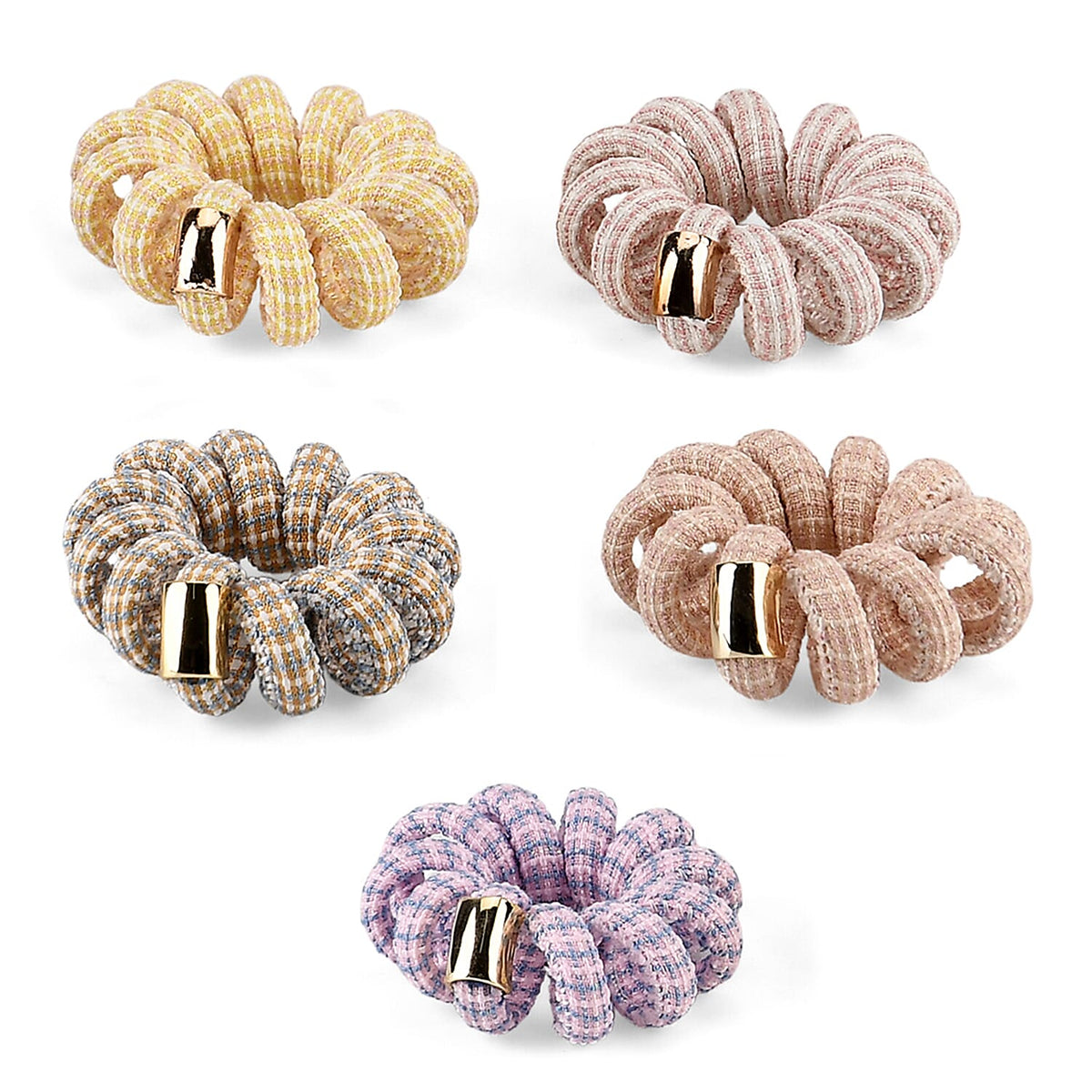 5-Pack Plaid Spiral Hair Ties - Pastel Colours - Tweed V32699418 0
