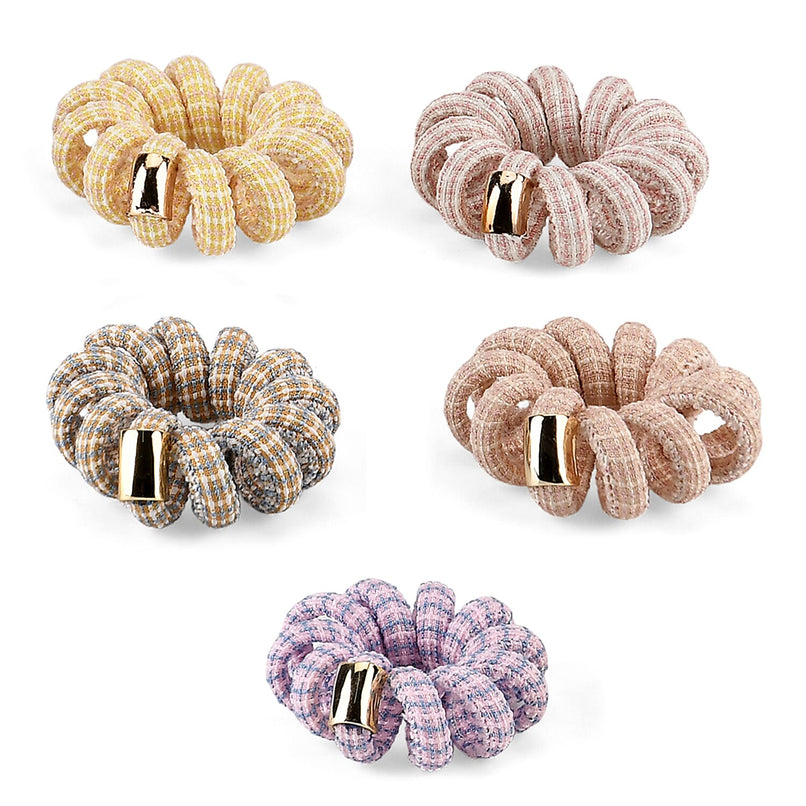 5-Pack Plaid Spiral Hair Ties - Pastel Colours