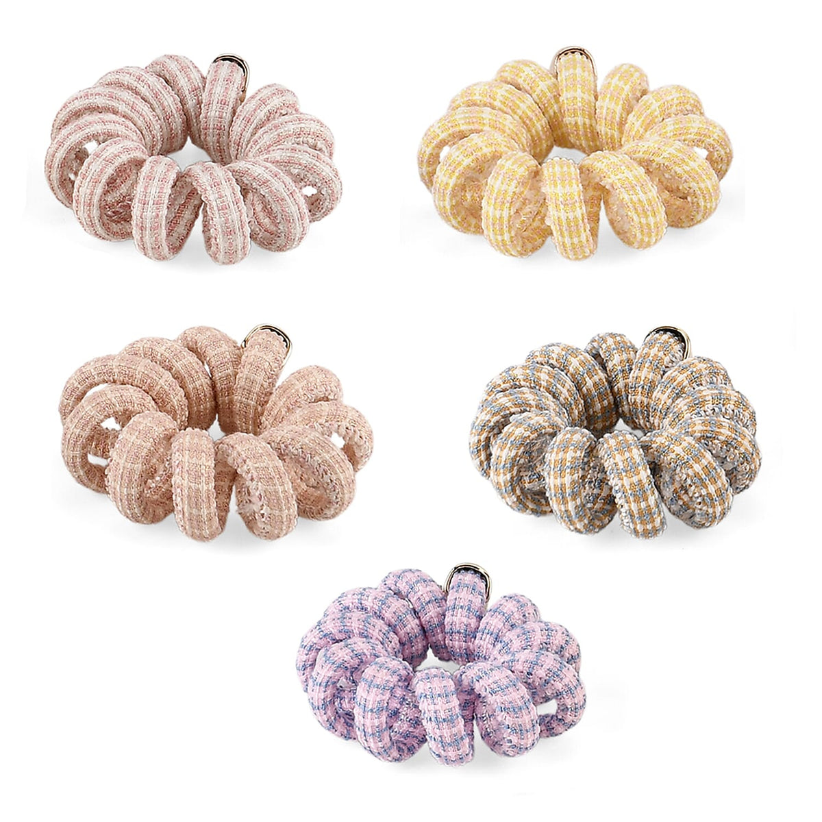 5-Pack Plaid Spiral Hair Ties - Pastel Colours - Tweed V32699418 4