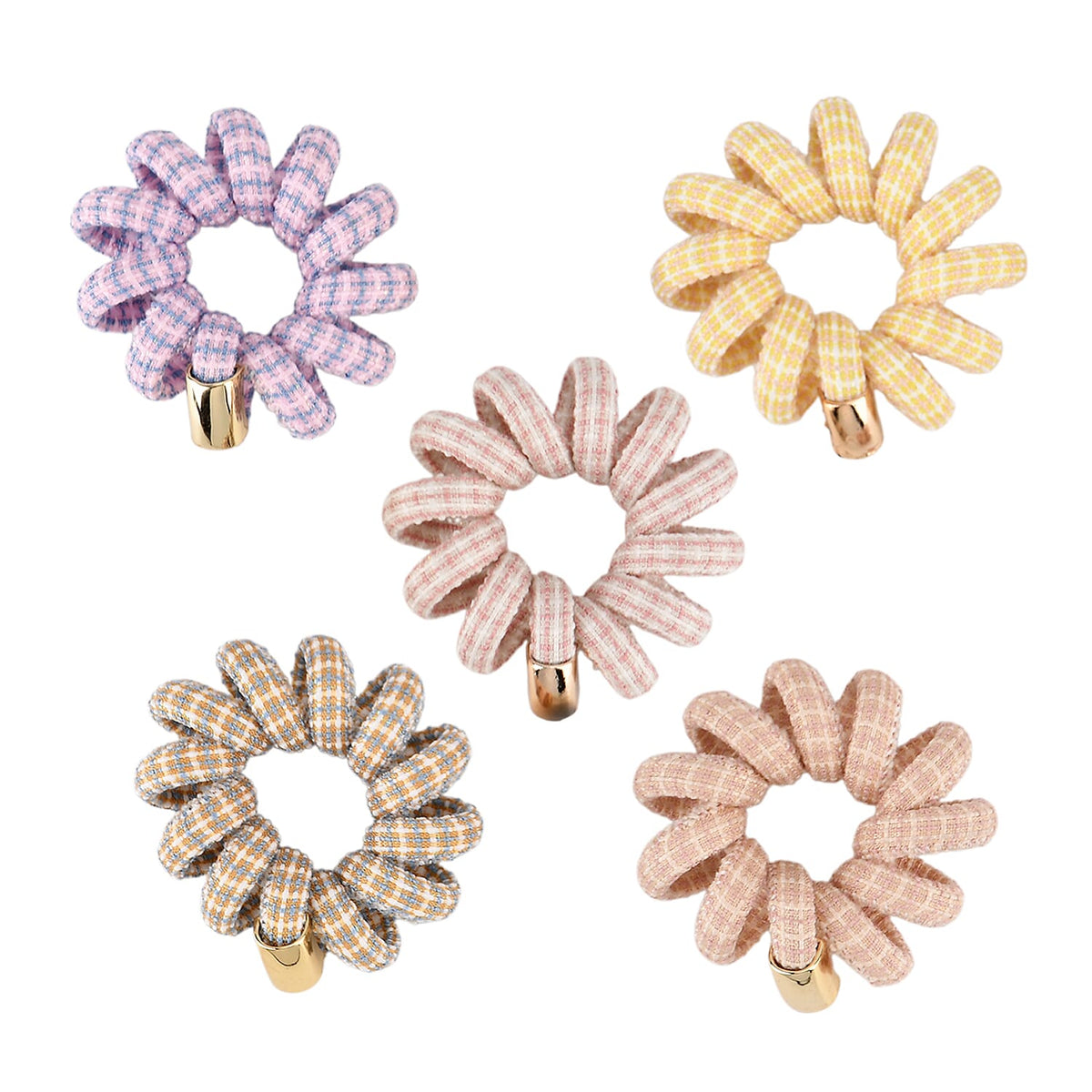 5-Pack Plaid Spiral Hair Ties - Pastel Colours - Tweed V32699418 5