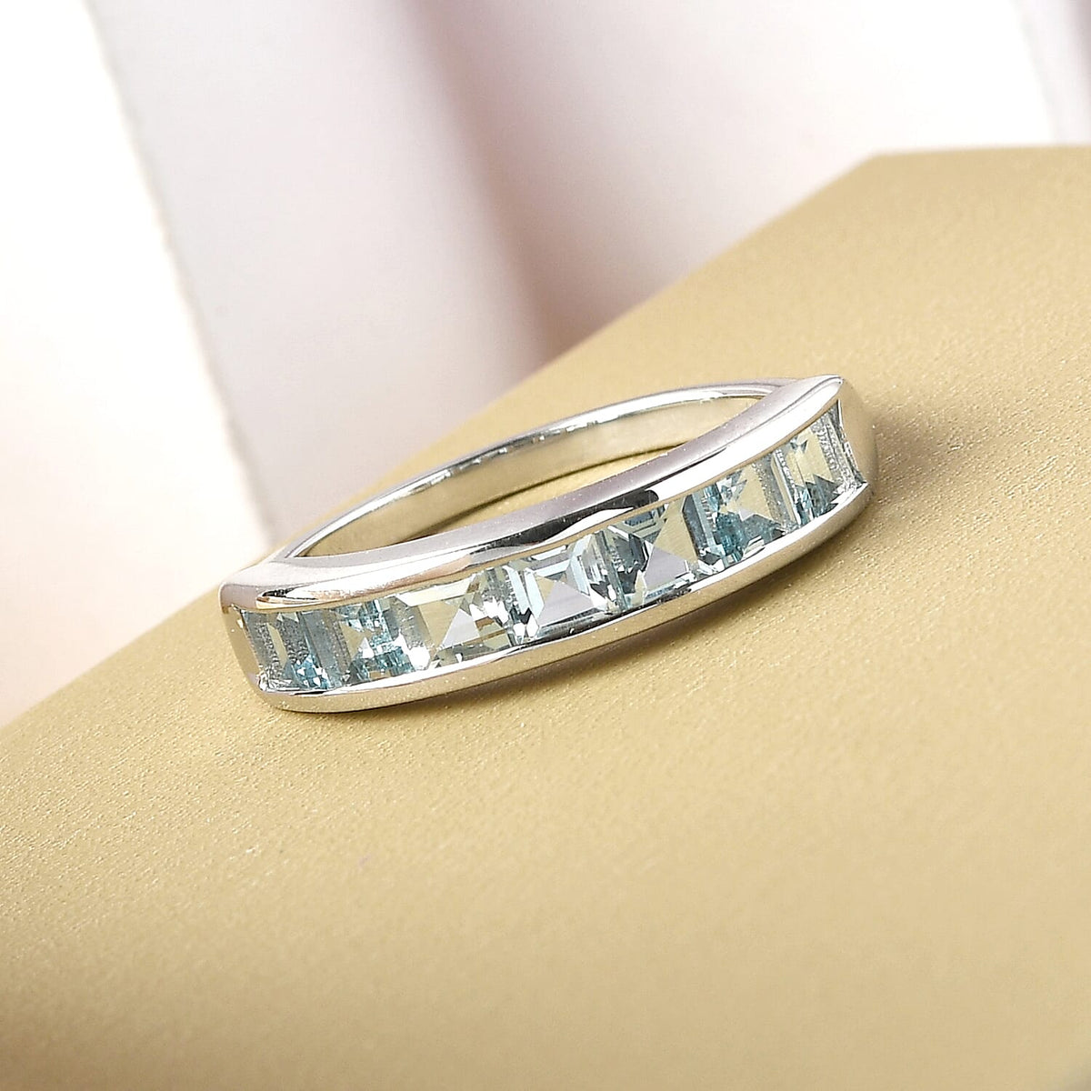 Half Eternity Espirito Santo Aquamarine Ring in Platinum Plated Sterling Silver 1.69 Ct. 8854308 2