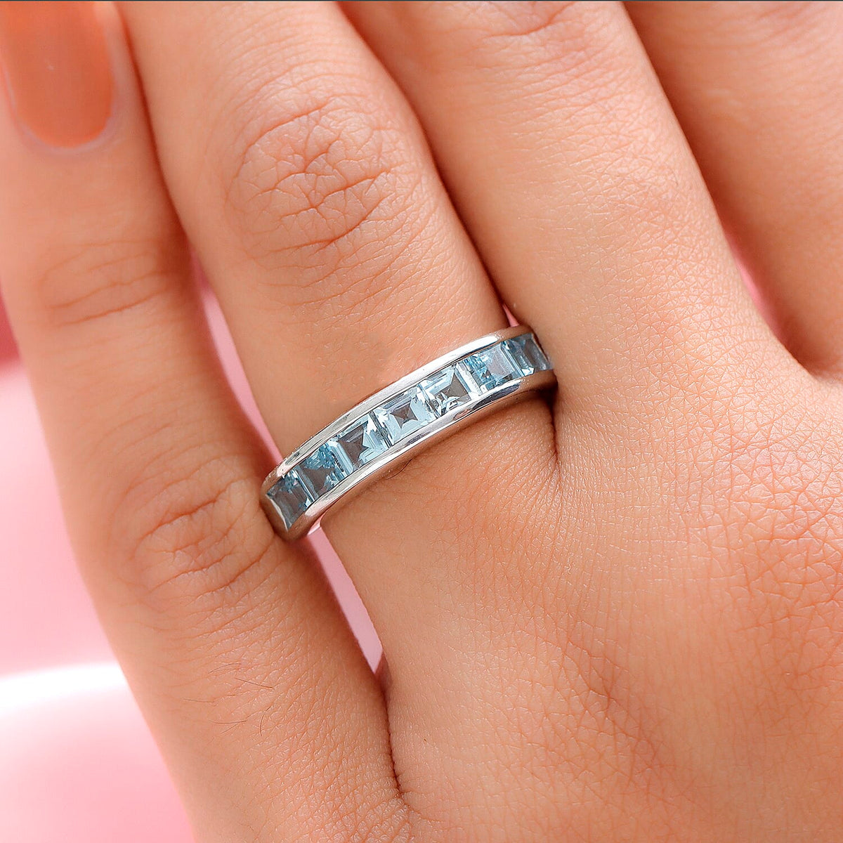 Half Eternity Espirito Santo Aquamarine Ring in Platinum Plated Sterling Silver 1.69 Ct. 8854308 3