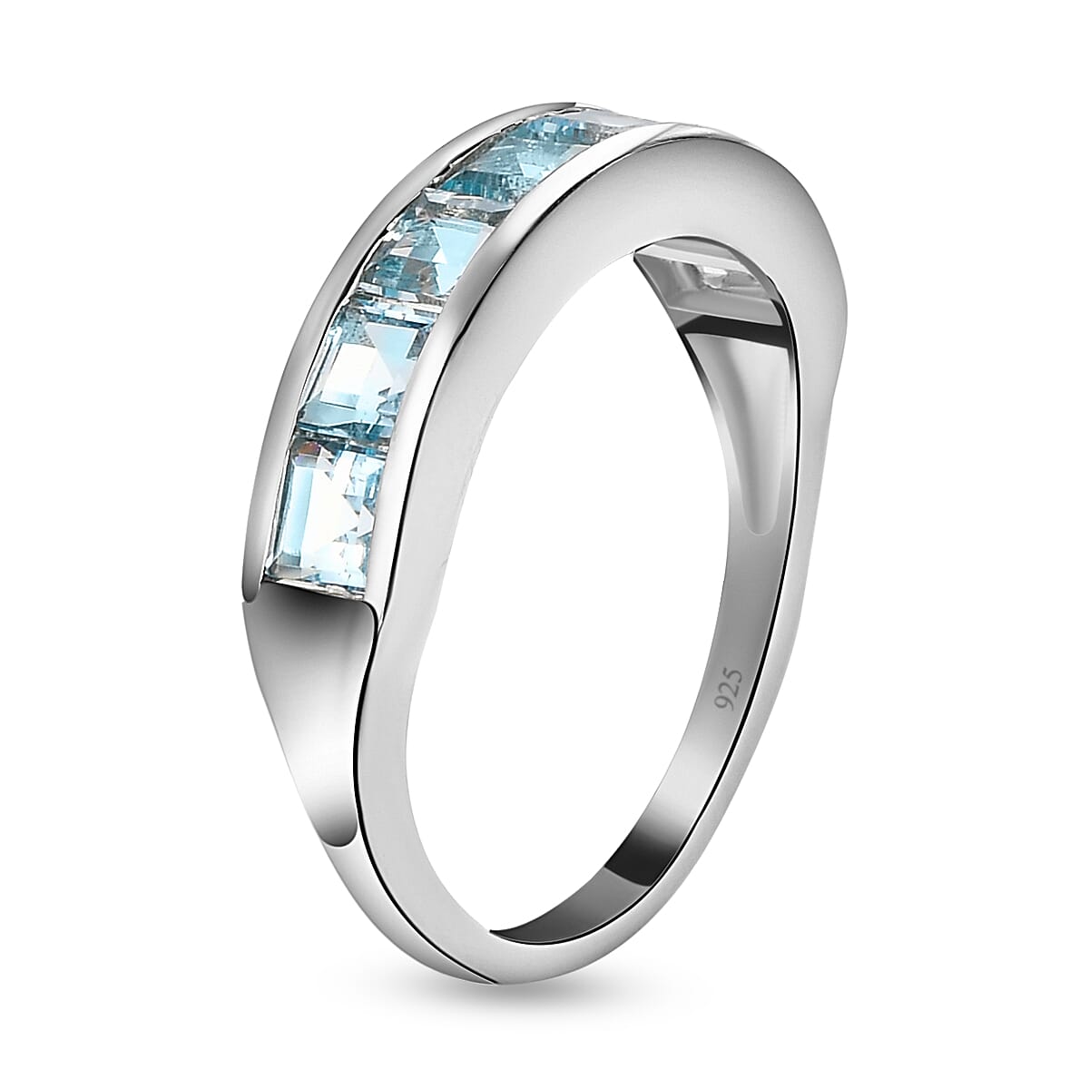Half Eternity Espirito Santo Aquamarine Ring in Platinum Plated Sterling Silver 1.69 Ct. 8854308 4