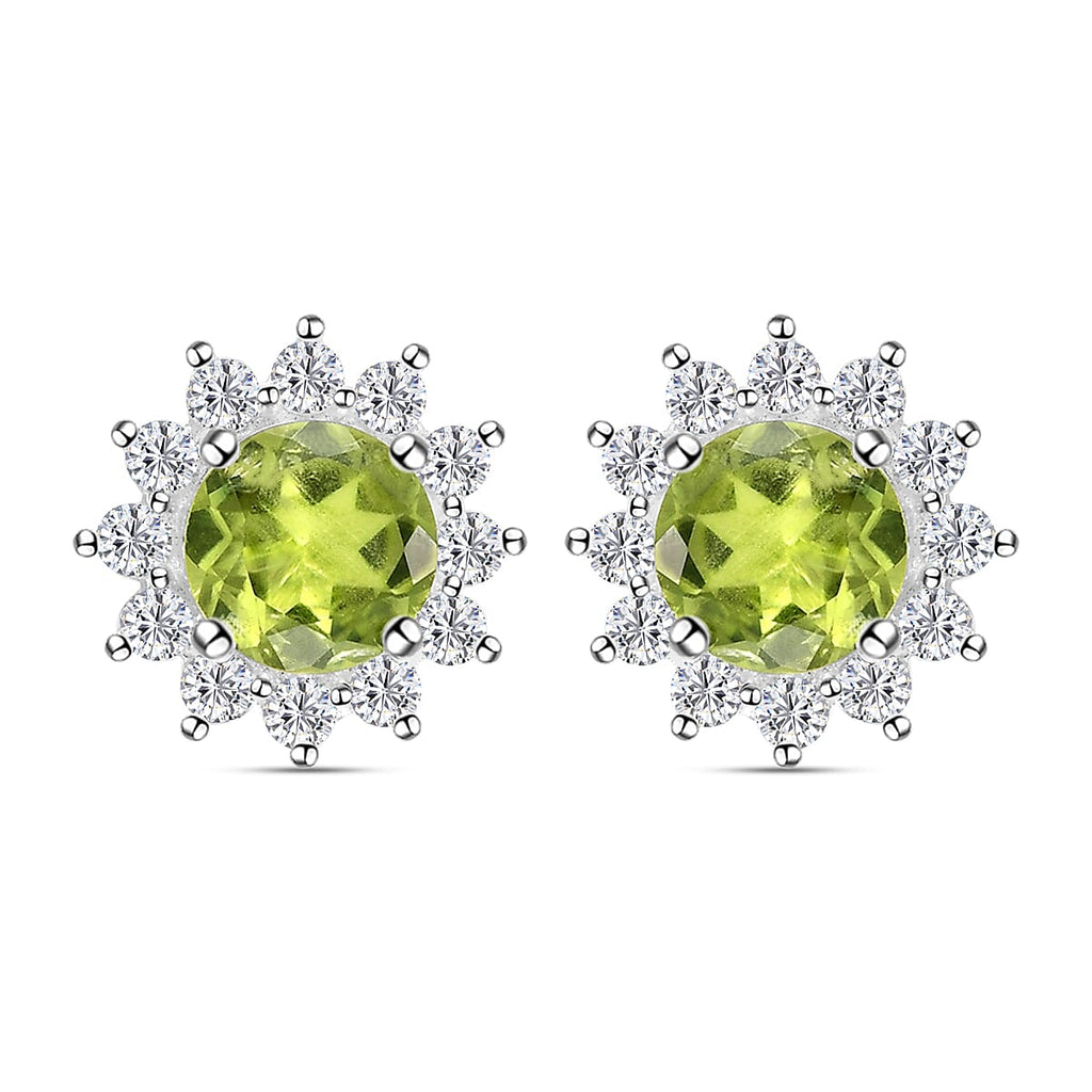 Hebei Peridot and Natural Cambodian Zircon Stud Earrings (with Push Back) in Sterling Silver 2.41 Ct.