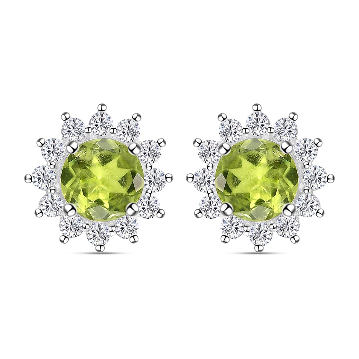 Halo Hebei Peridot Stud Earrings with Natural Cambodian Zircon in Sterling Silver 2.41 Ct. 8848115 0