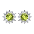 Hebei Peridot and Natural Cambodian Zircon Stud Earrings (with Push Back) in Sterling Silver 2.41 Ct.
