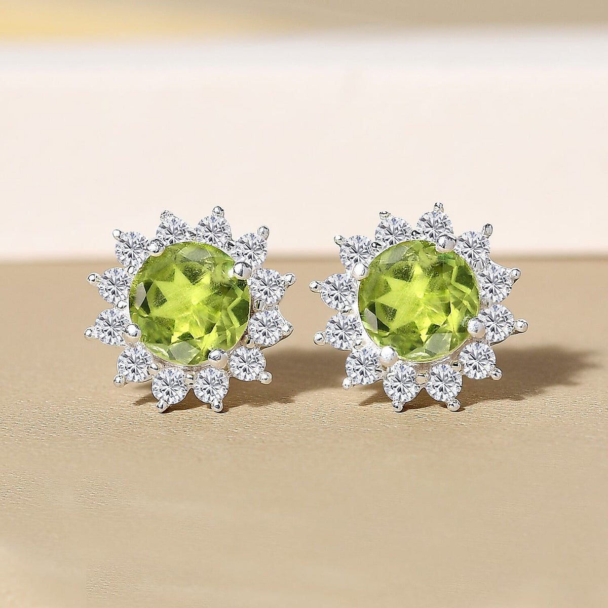 Halo Hebei Peridot Stud Earrings with Natural Cambodian Zircon in Sterling Silver 2.41 Ct. 8848115 2
