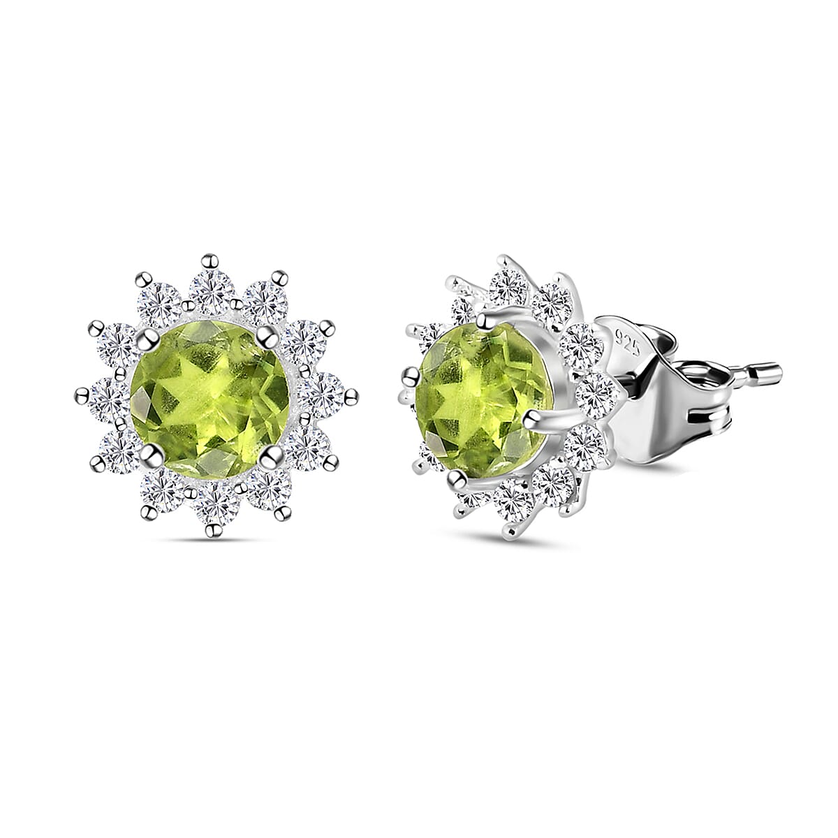 Halo Hebei Peridot Stud Earrings with Natural Cambodian Zircon in Sterling Silver 2.41 Ct. 8848115 4