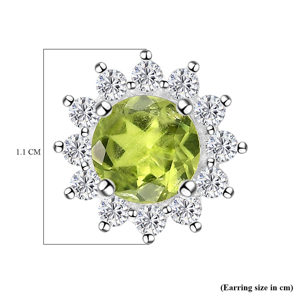 Hebei Peridot and Natural Cambodian Zircon Stud Earrings (with Push Back) in Sterling Silver 2.41 Ct.