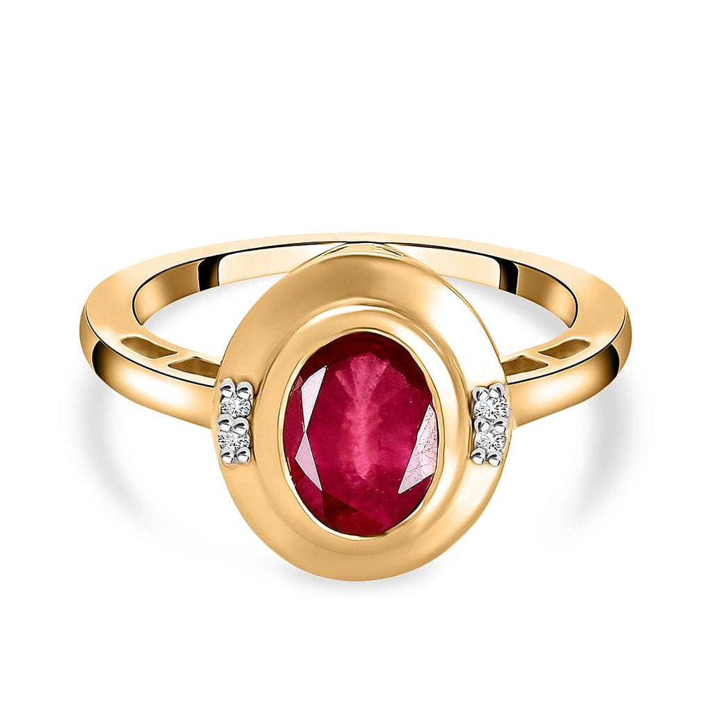 Pink Ruby and Diamond Ring in 18K Vermeil Yellow Gold Plated Sterling Silver 1.95 Ct.