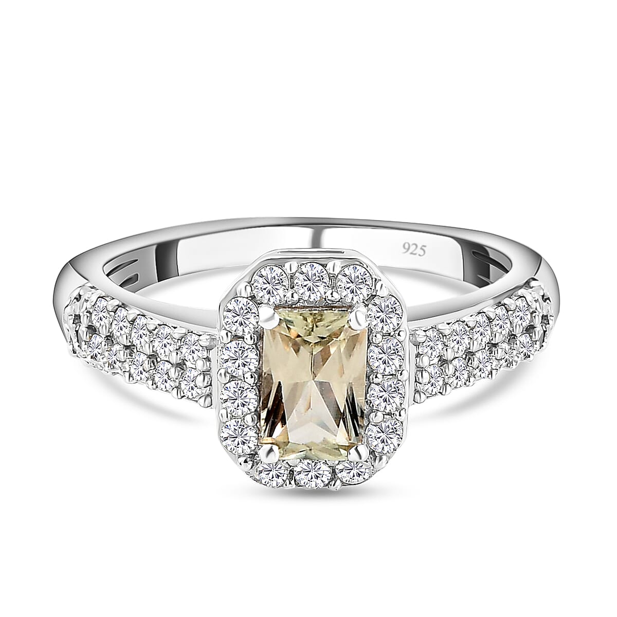 Halo Ring with Turkizite with Natural Cambodian Zircon in Platinum Plated Sterling Silver 1.50 Ct. 8865357 0