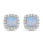 Simulated Opal and Simulated Diamond Stud Earrings (With Push Back) in Rhodium Overlay Sterling Silver