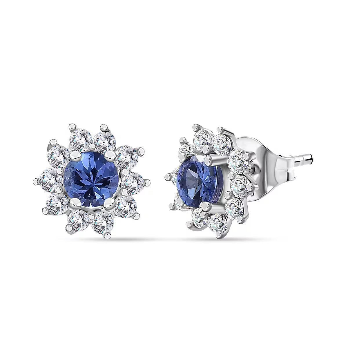 D'Joy Tanzanite, Natural Cambodian Zircon Halo Earring with Push Back in Platinum Overlay Sterling Silver 7526401 0