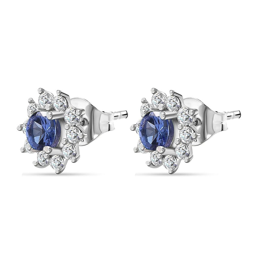 D'Joy Tanzanite & Natural Cambodian Zircon Stud Earring with Push Back in Platinum Overlay Sterling Silver 1.26 Ct.