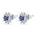 D'Joy Tanzanite & Natural Cambodian Zircon Stud Earring with Push Back in Platinum Overlay Sterling Silver 1.26 Ct.