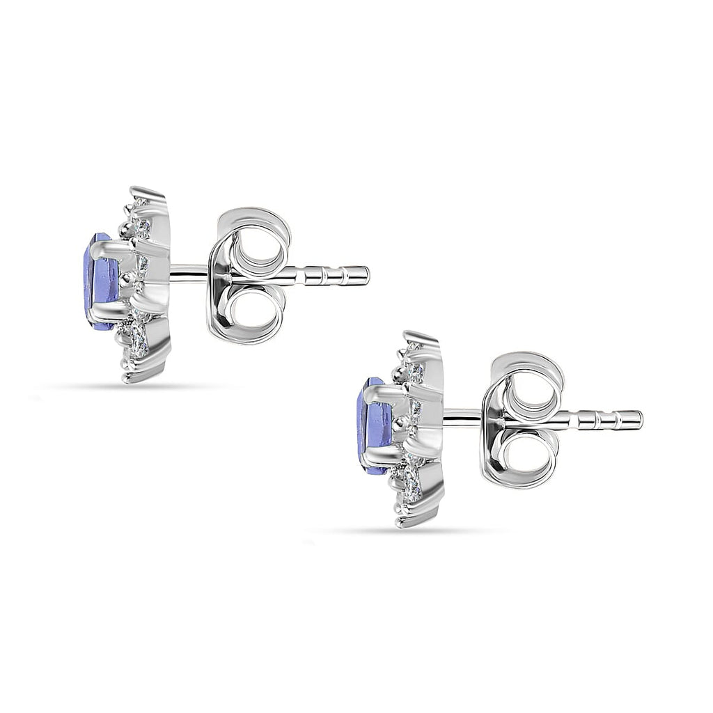 D'Joy Tanzanite & Natural Cambodian Zircon Stud Earring with Push Back in Platinum Overlay Sterling Silver 1.26 Ct.