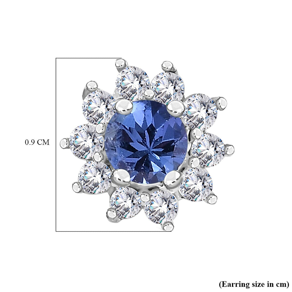 D'Joy Tanzanite & Natural Cambodian Zircon Stud Earring with Push Back in Platinum Overlay Sterling Silver 1.26 Ct.